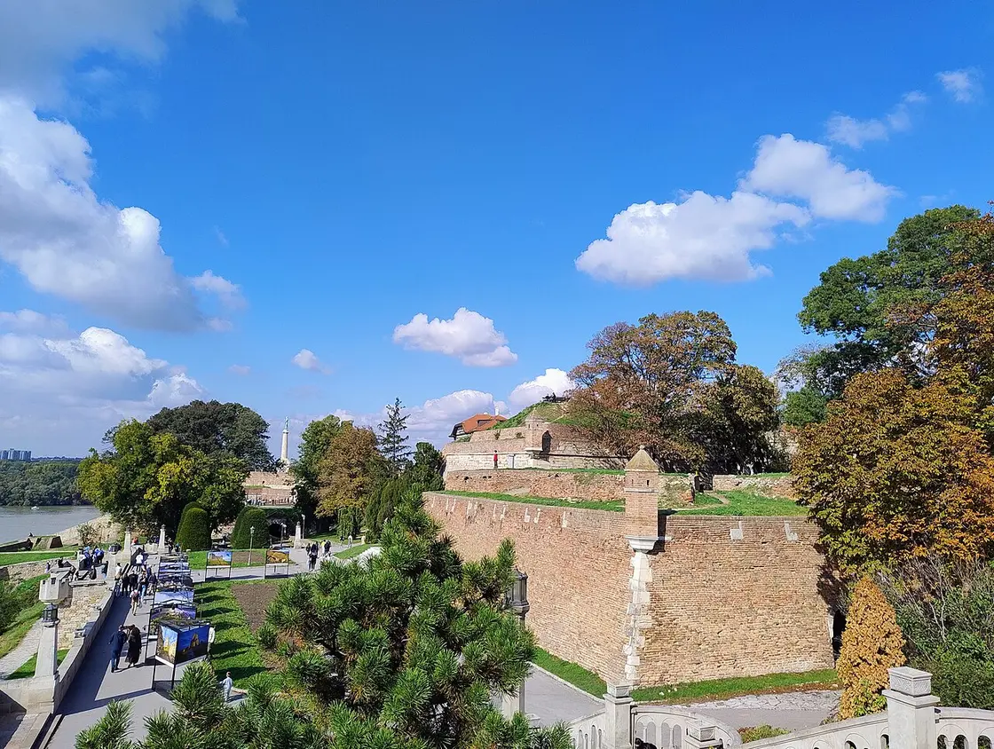 Kalemegdan fortress park in Belgrade, Serbia, overlooking the river confluence