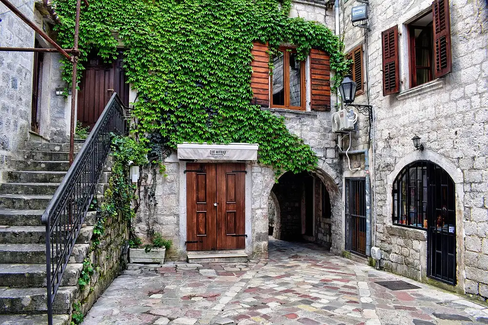 The walled old town of Kotor, Montenegro, beneath the mountains of the bay