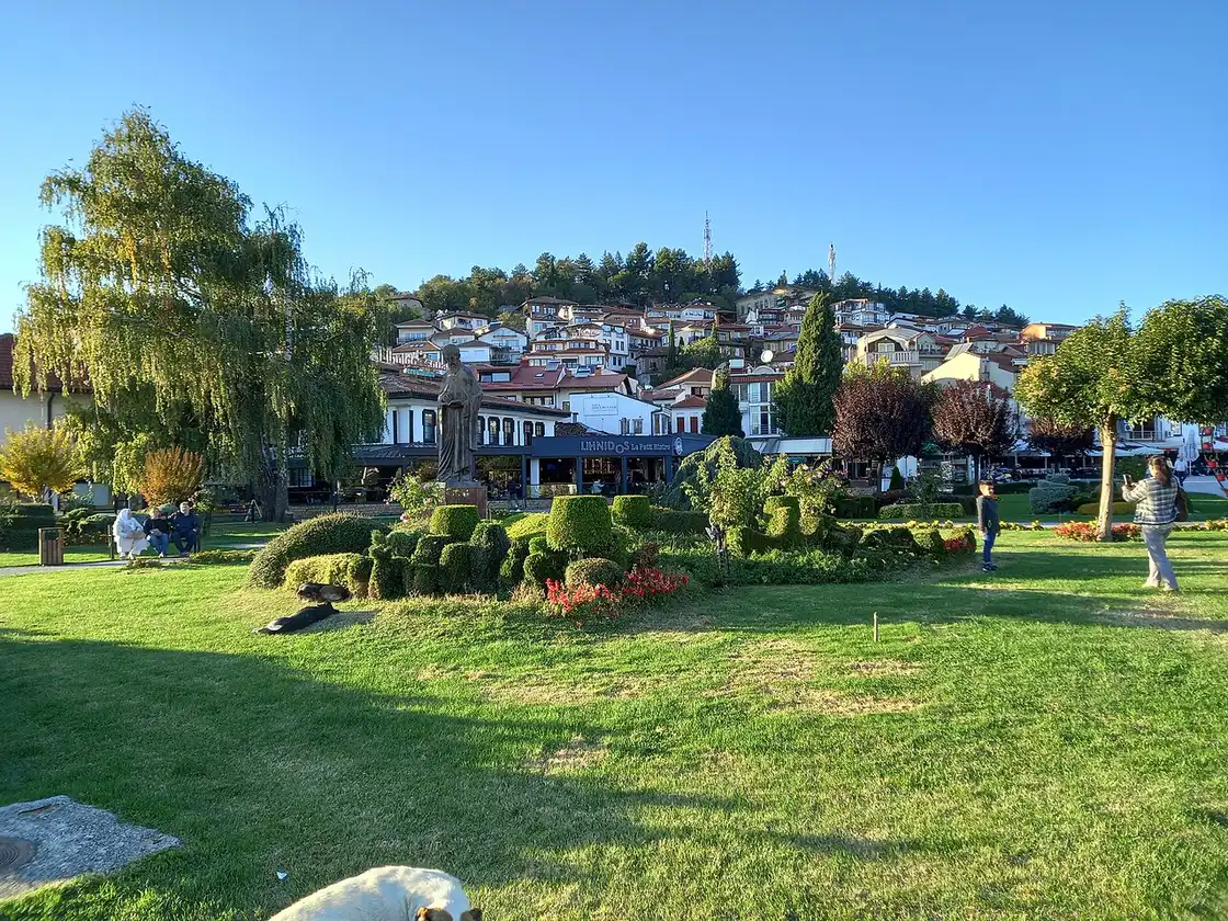 The lakeside old town of Ohrid, North Macedonia, with terracotta rooftops