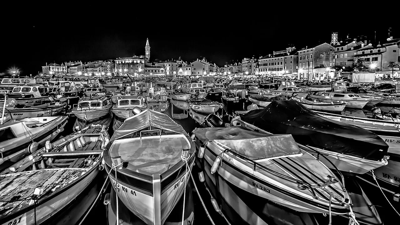 The old town of Rovinj in Istria rising above the harbour