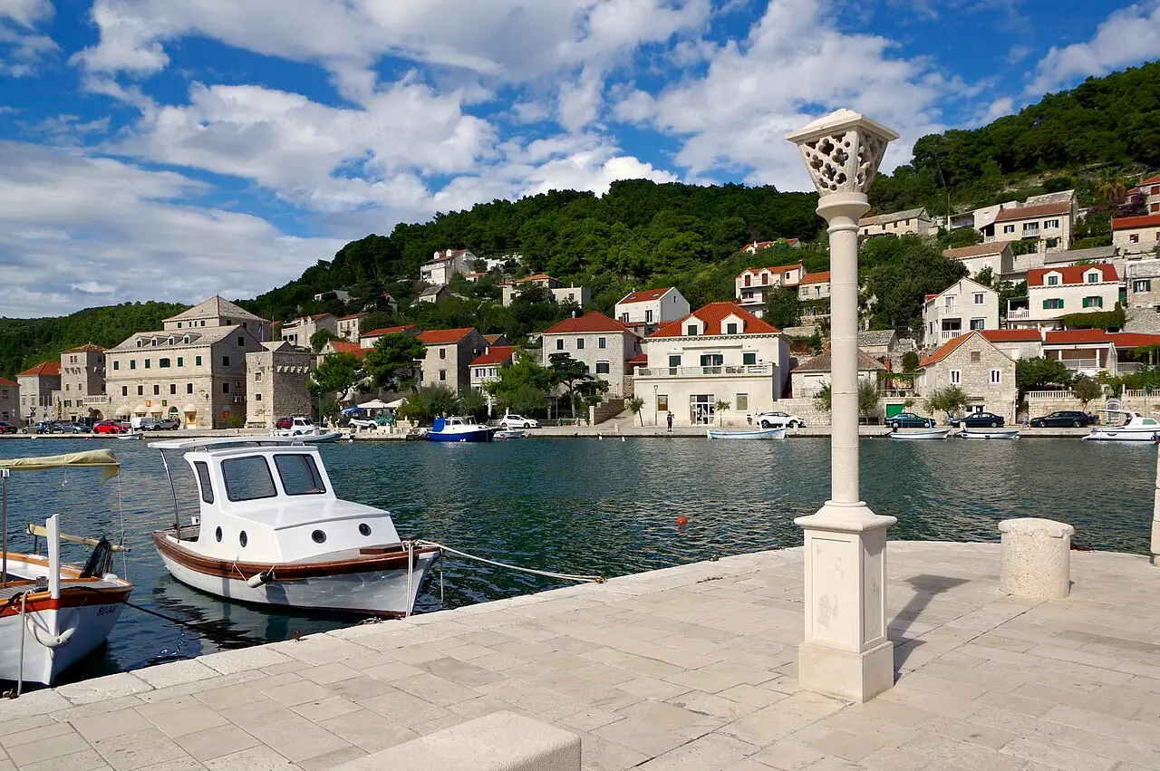 The white stone town of Pučišća on Brač wrapped around its narrow bay