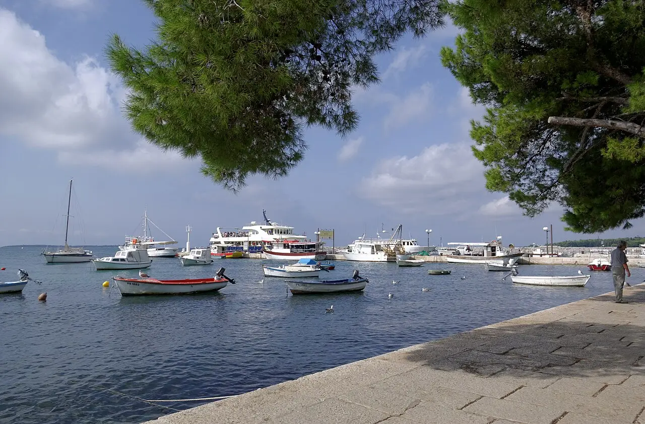 The stone waterfront of Fažana, the small Istrian town where boats to Brijuni leave