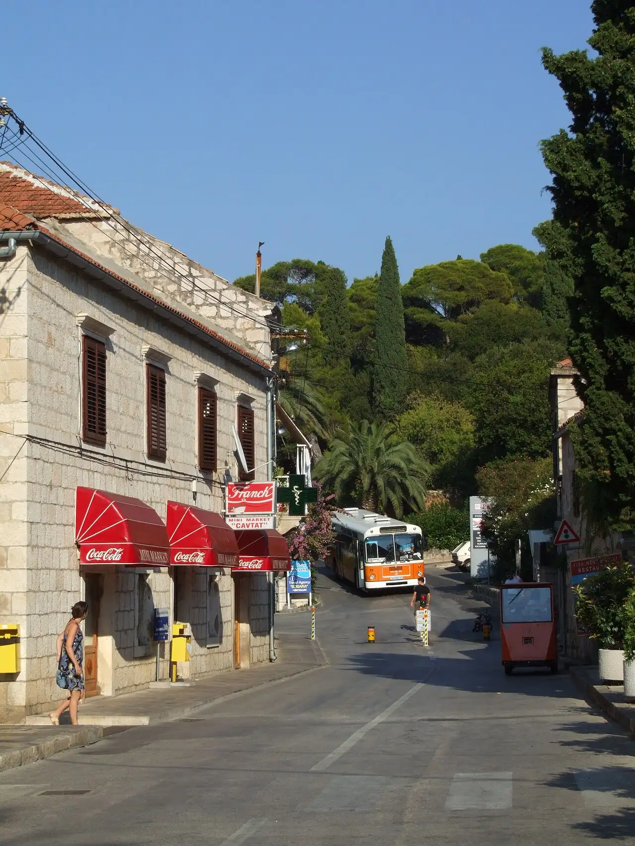 Narrow stone street climbing between old houses in Cavtat