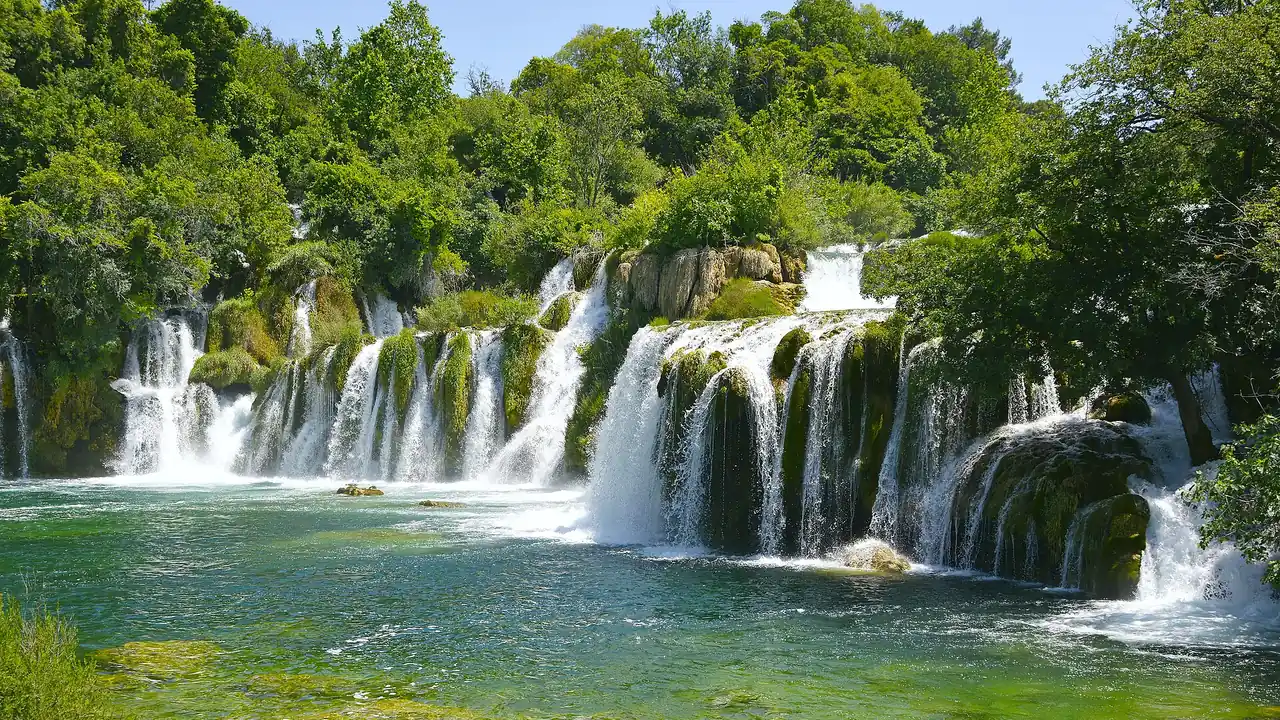 The wide travertine cascades of Skradinski buk in Krka National Park