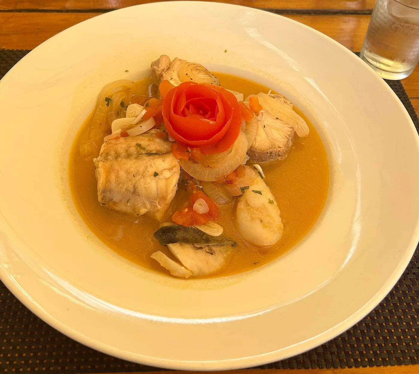 A bowl of gregada, a Dalmatian fish and potato stew, a lighter relative of brudet