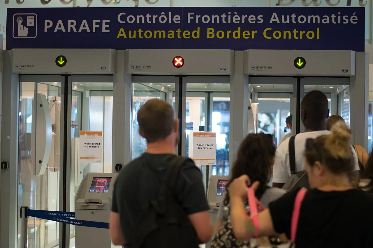 Automated passport e-gates at an airport border control