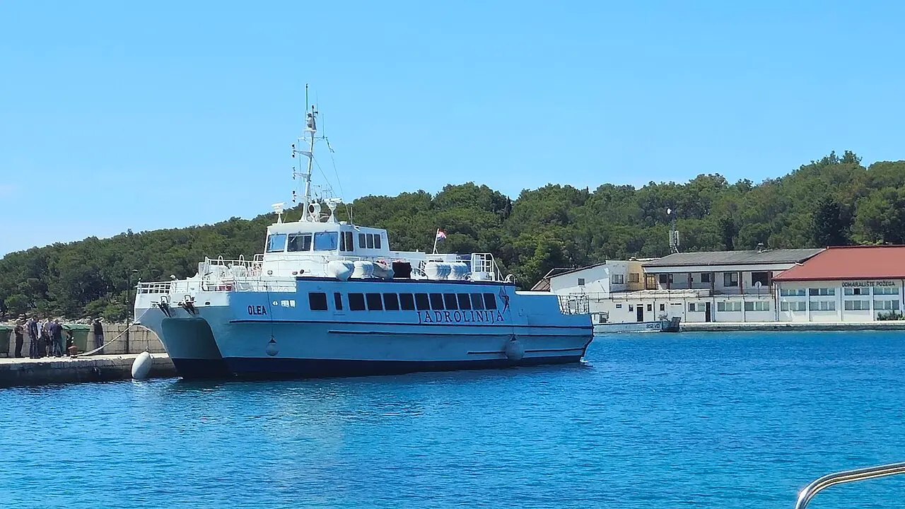 The Jadrolinija fast catamaran Olea during a docking trial at Prvić Luka