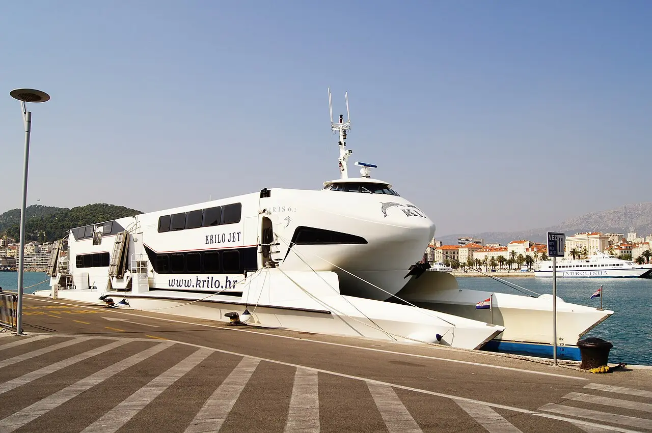 The Krilo Jet fast passenger catamaran moored in Split harbour