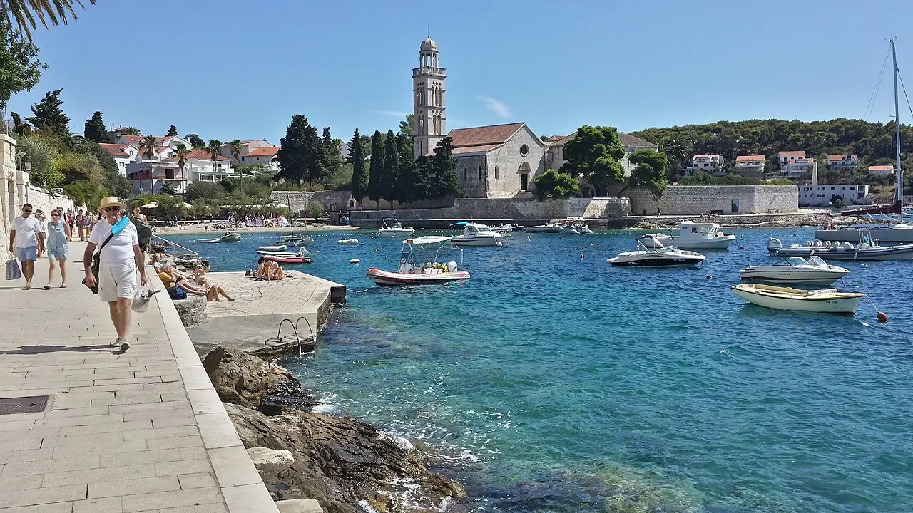 The Franciscan monastery and bell tower on the Hvar Town waterfront