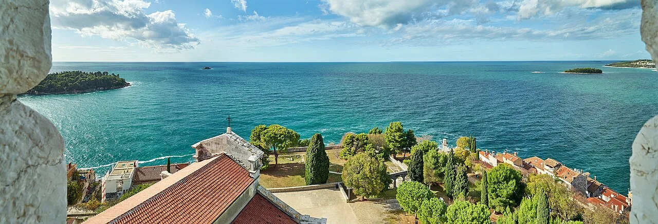 The old town of Rovinj in Istria seen from the church tower