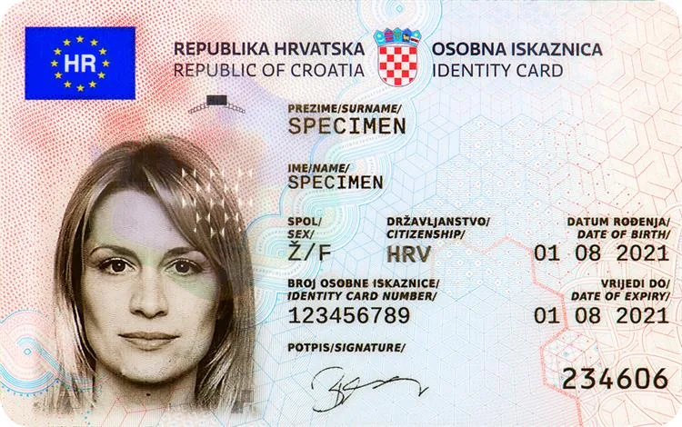 The front of a Croatian biometric identity card issued from 2021