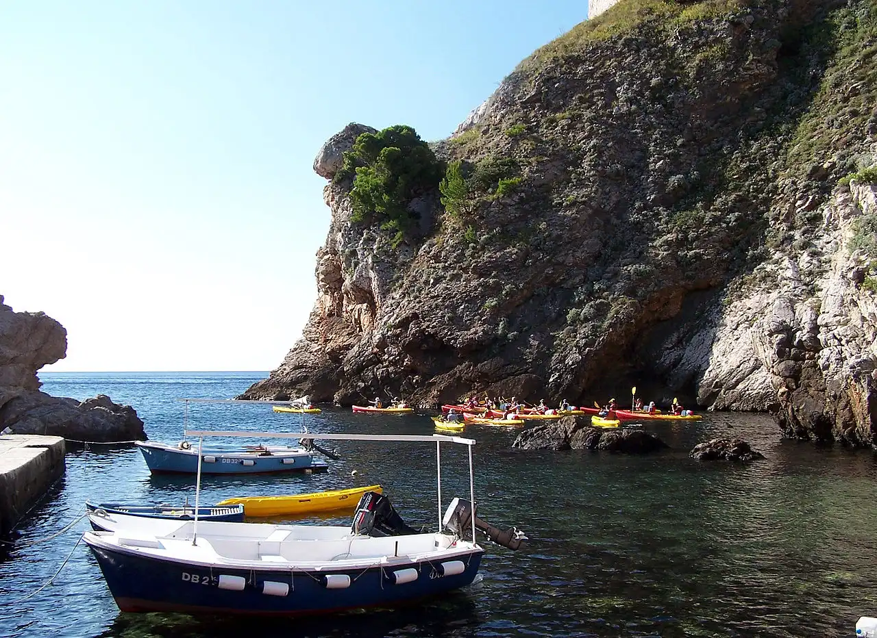 Sea kayaks below the cliffs near Dubrovnik on the Adriatic coast