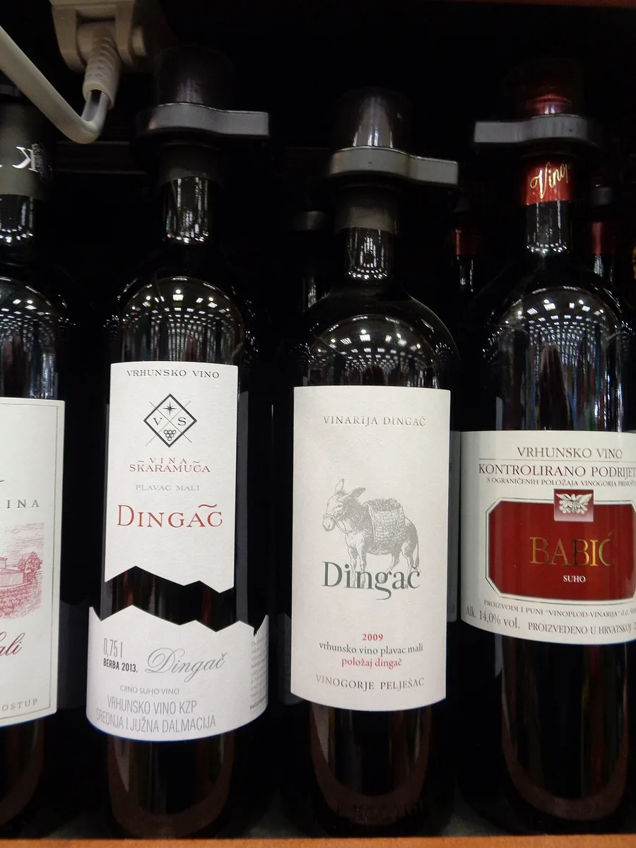 A bottle of Dingač, the flagship Plavac Mali wine from the Pelješac peninsula