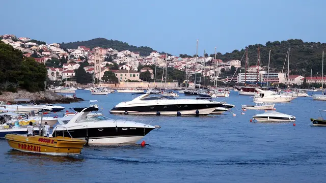 Hvar town, its harbour and the Pakleni Islands seen from the Spanjola fortress