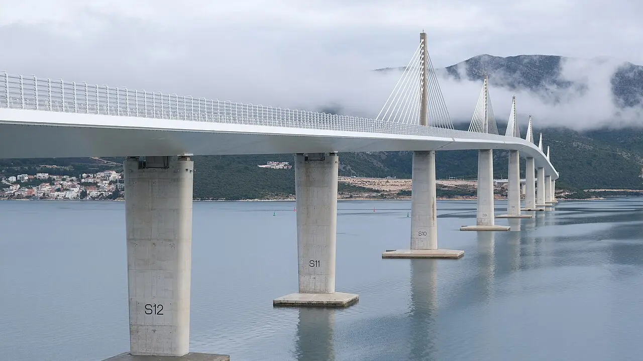 Pelješac Bridge on the coastal approach toward Dubrovnik, Croatia
