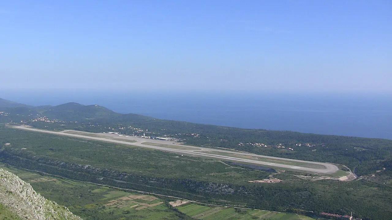 Aerial view of Čilipi Airport runway near Cavtat on the Adriatic coast
