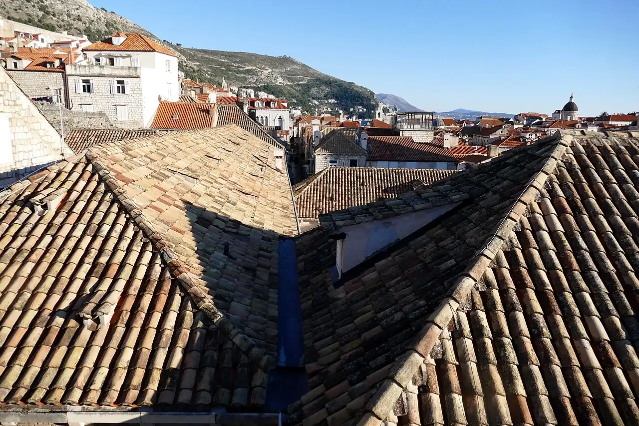 Terracotta rooftops of Dubrovnik seen from the city walls