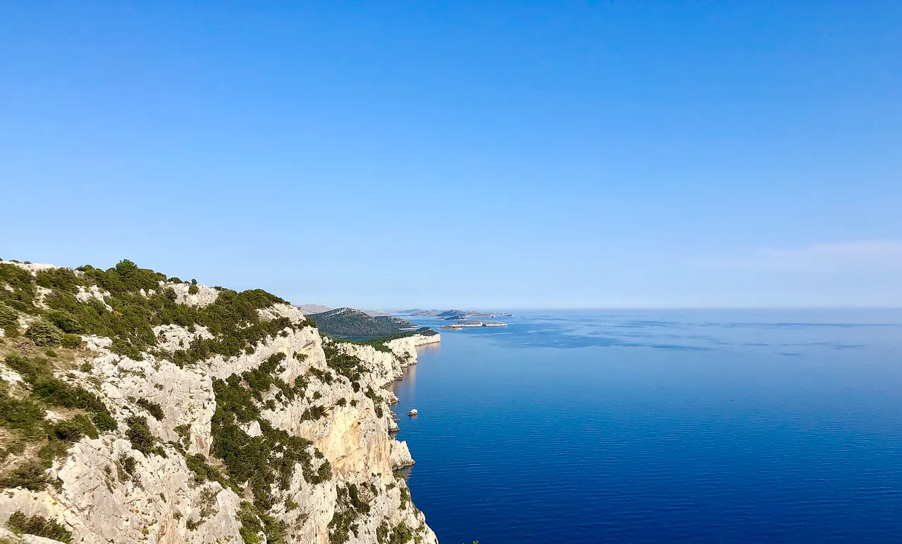 Vertical limestone cliffs of Telašćica dropping into deep blue Adriatic water