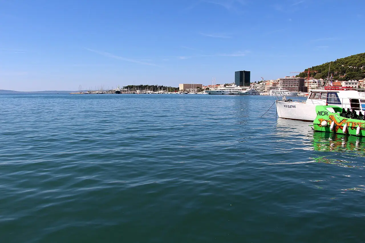 Split harbour and waterfront with boats and the city frontage