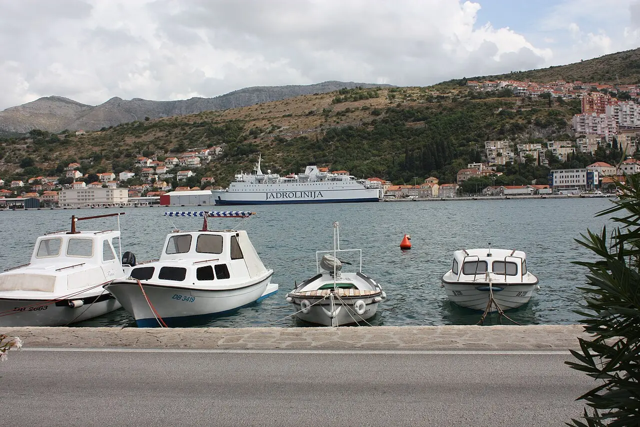 Gruž harbour in Dubrovnik with ferries and cruise ships along the waterfront