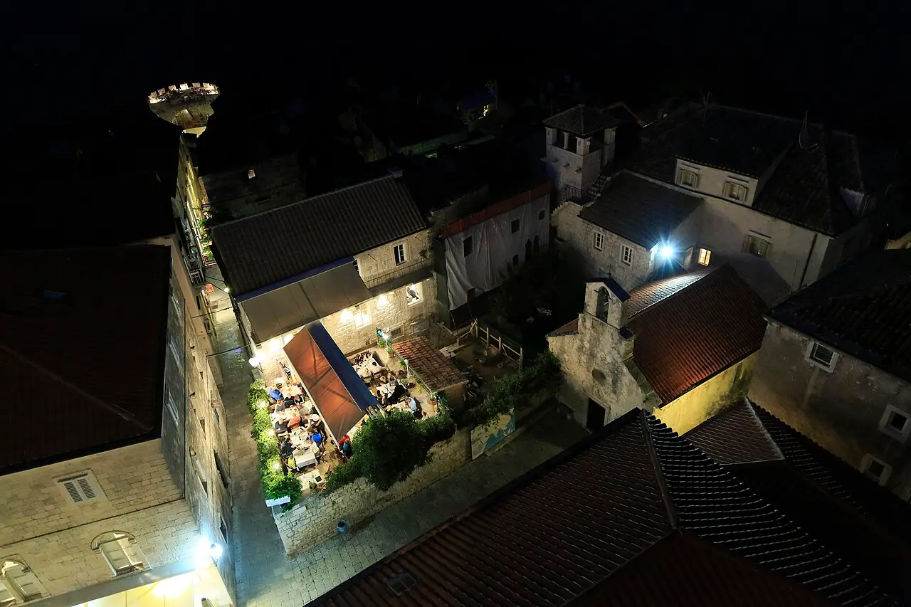 Stone square and church of St Peter in Korčula old town