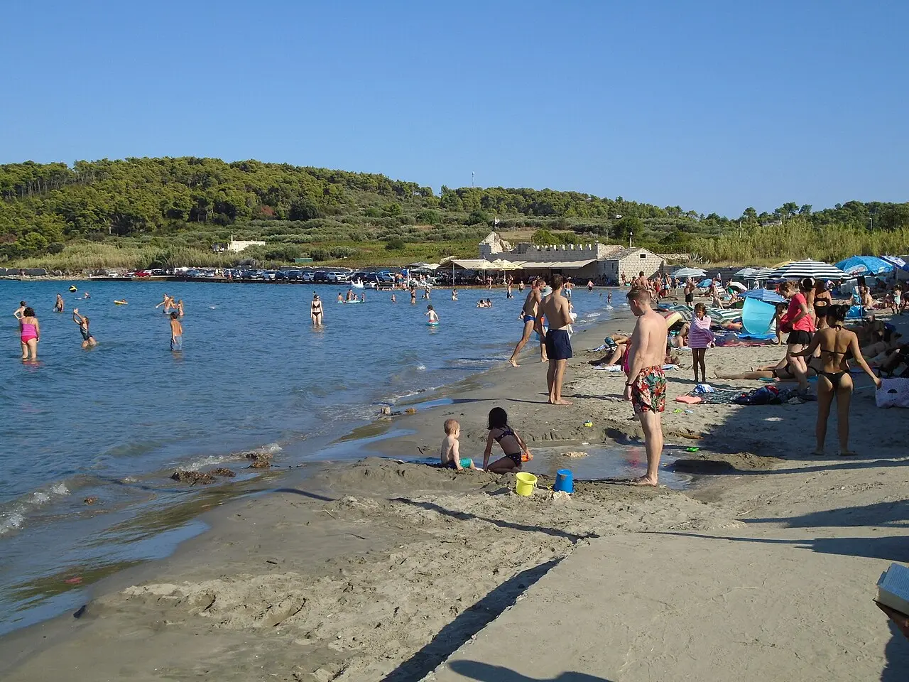 Shallow sandy beach at Bilin Žal near Lumbarda on Korčula