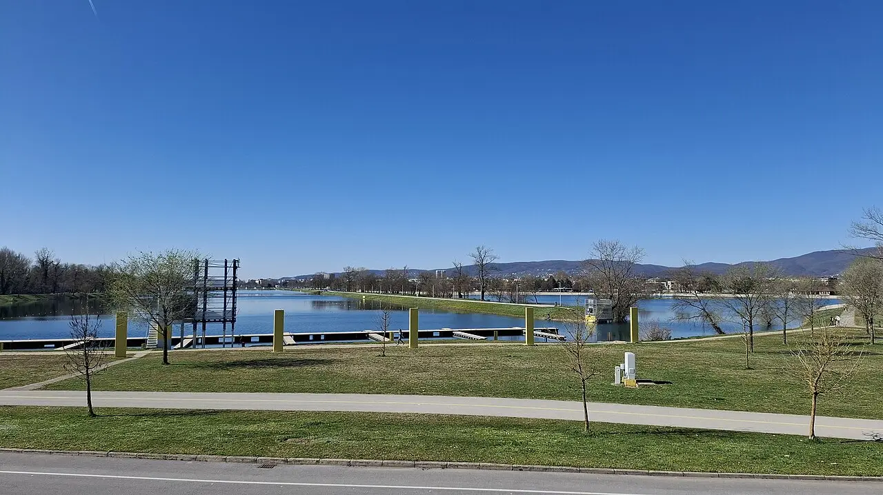 Panorama of Lake Jarun in Zagreb, the lakeside venue of INmusic Festival