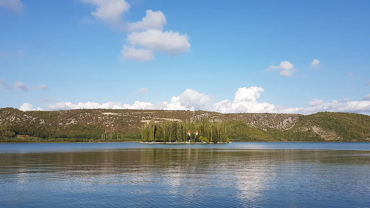 Visovac island with its Franciscan monastery on the lake at Krka National Park