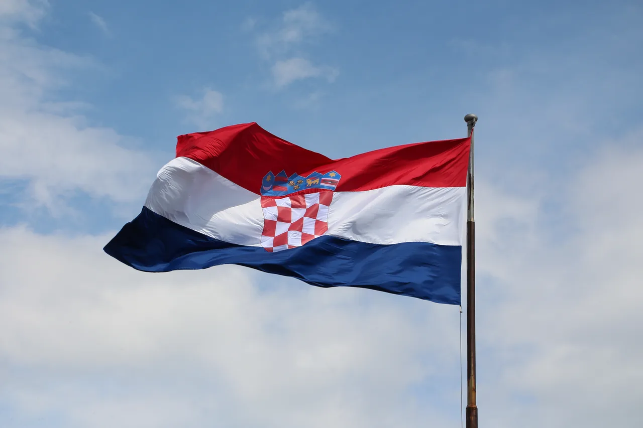 View over Split and the Adriatic from Marjan hill, with a Croatian flag