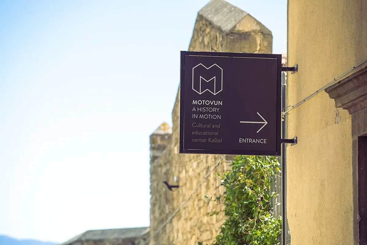 Stone façade of the Kaštel cultural centre in Motovun old town