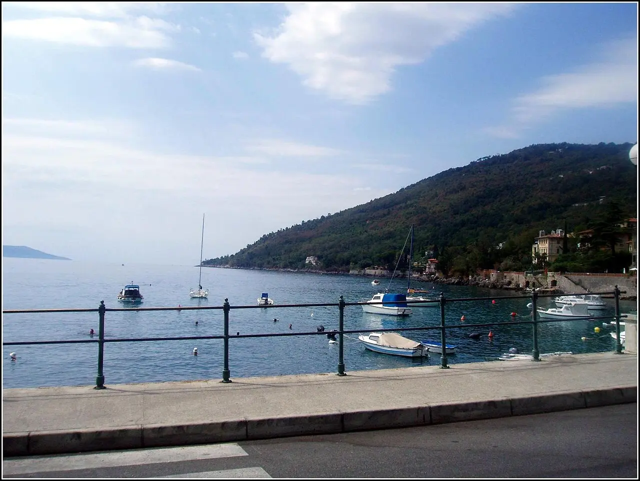 The harbour and old houses of Lovran at the southern end of the Opatija riviera