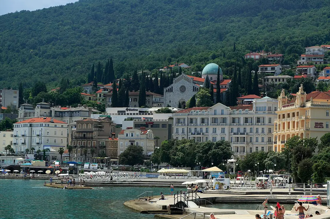 Grand hotels and palms lining the Opatija waterfront on the Kvarner Gulf