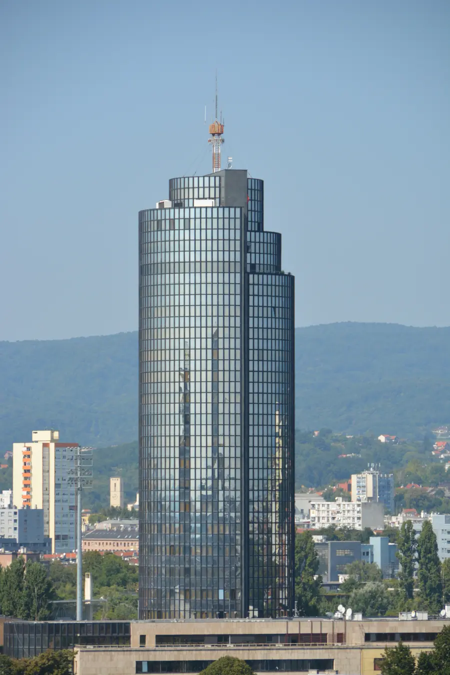 The glass Cibona Tower business landmark in Zagreb