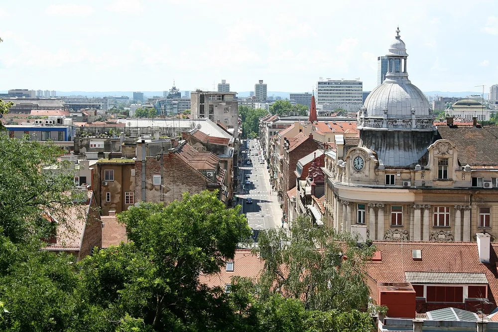 Rooftops and a domed building in central Zagreb seen from above