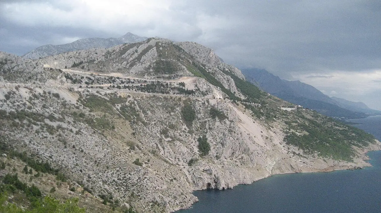 The Jadranska Magistrala coastal road winding along the Adriatic cliffs near Makarska