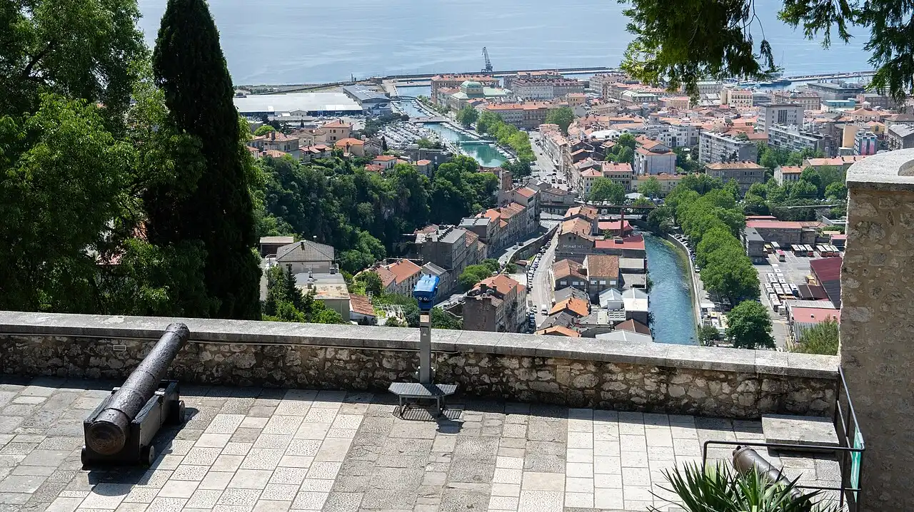 View over Rijeka harbour and rooftops from the walls of Trsat Castle