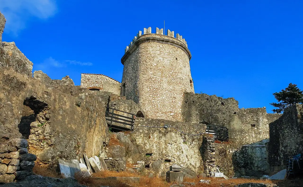 Stone tower of Trsat Castle against a clear sky