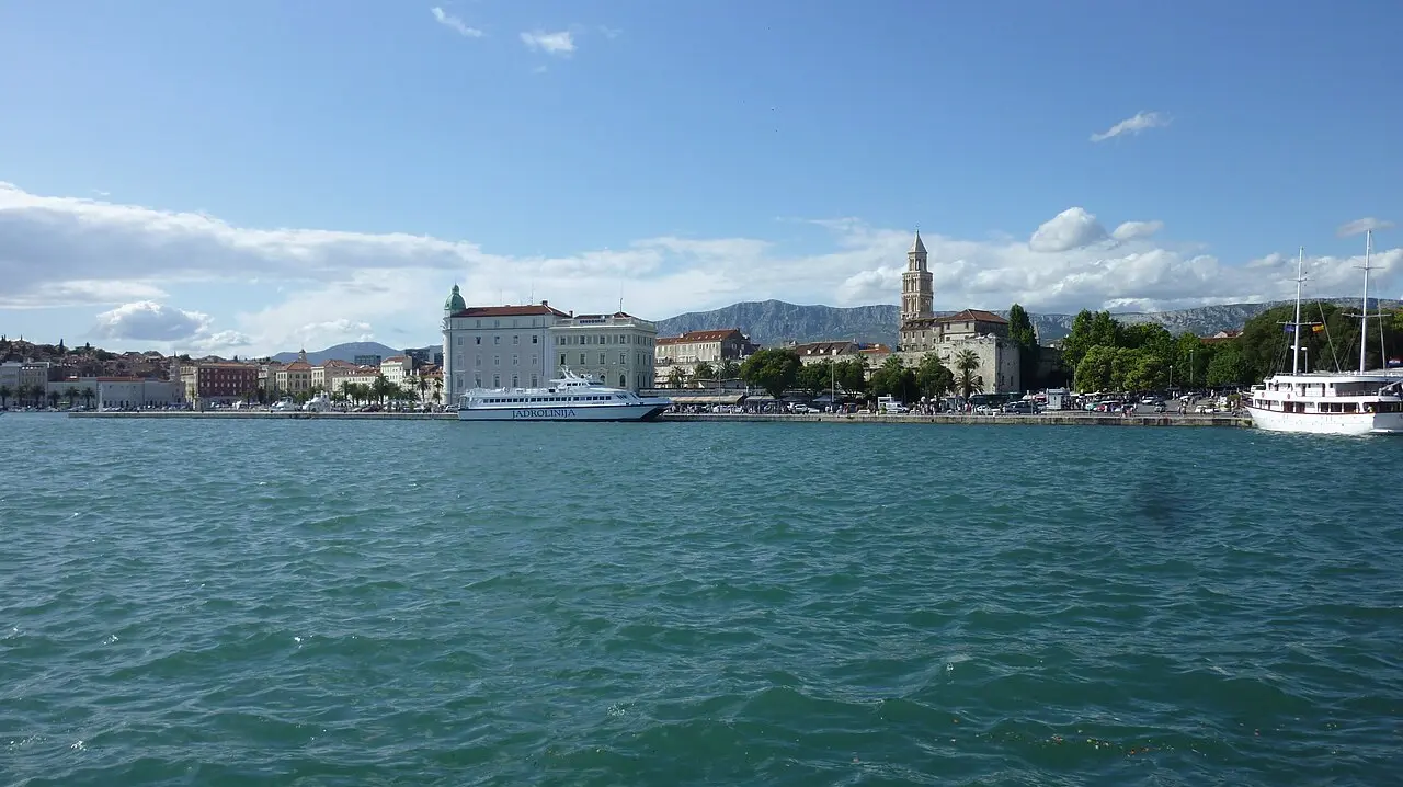 Split harbour and waterfront seen from a boat approaching the landing stage