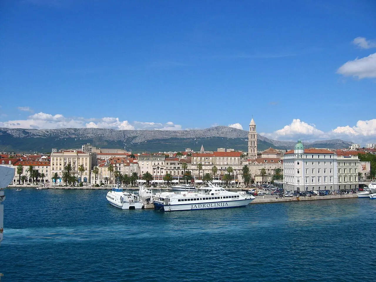 Split hillside and waterfront buildings seen from a ferry on the Adriatic
