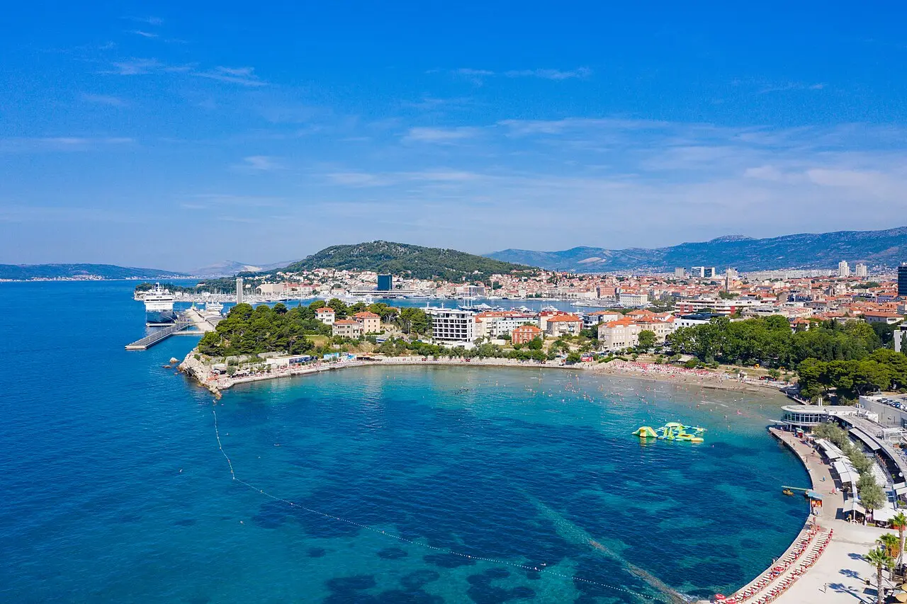 Bačvice, the sandy bay just east of Split centre, with the city behind