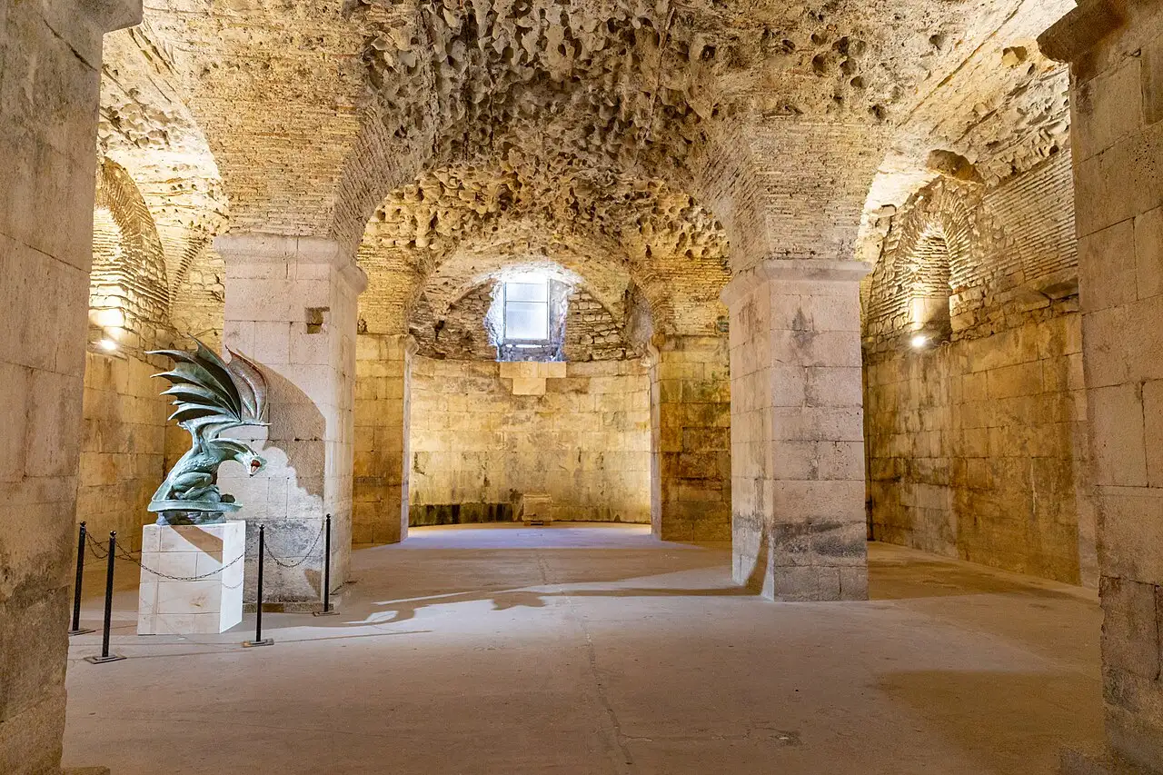 The vaulted Roman basement halls (substructures) beneath Diocletian's Palace in Split