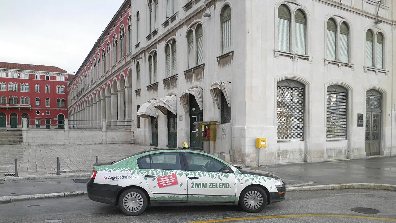 A taxi waiting at a rank near the Prokurative square in Split