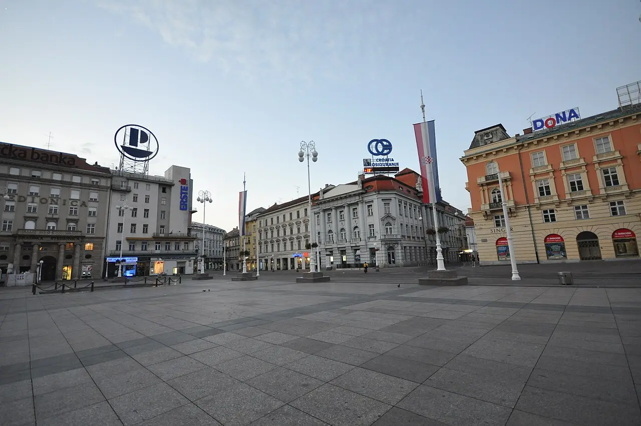 Ban Jelačić Square in central Zagreb, where trams and taxi ranks meet the pedestrian centre