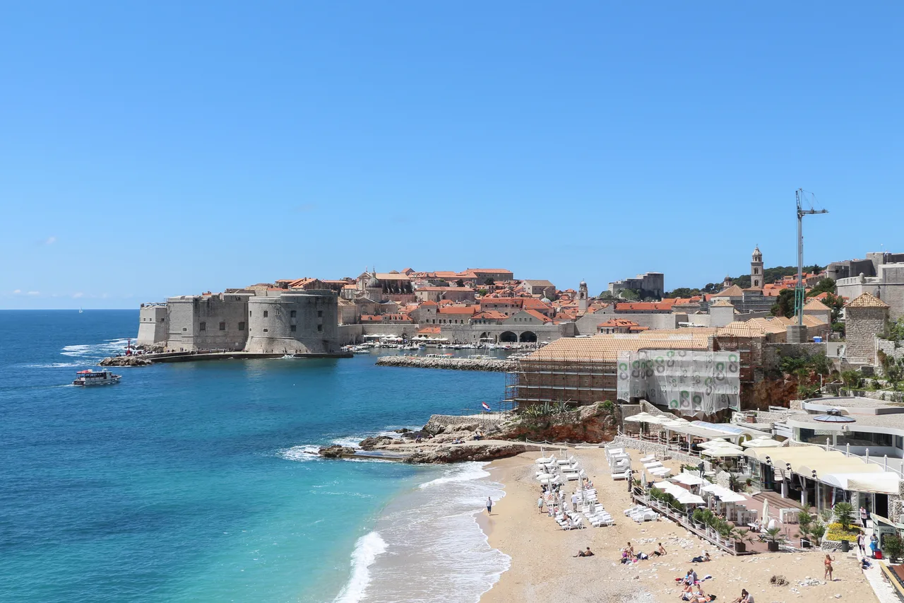 View over the walled Old Town of Dubrovnik and the sea from the Ploče side