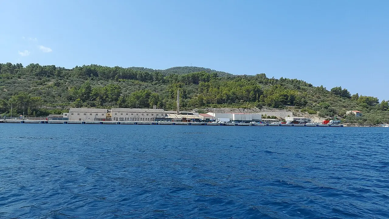 The car ferry port at Vela Luka with the ship at the quay