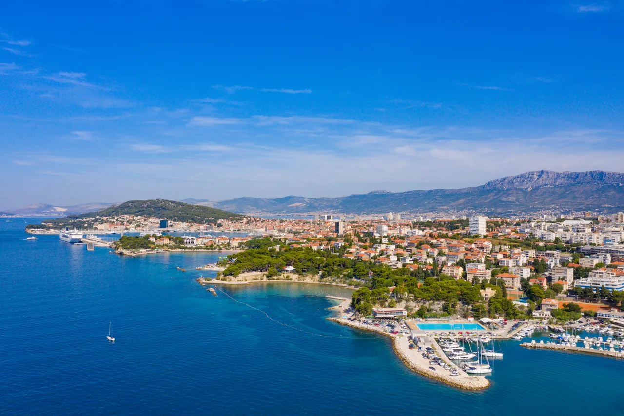 Firule and Bačvice beaches along the Split coast with the port and city behind
