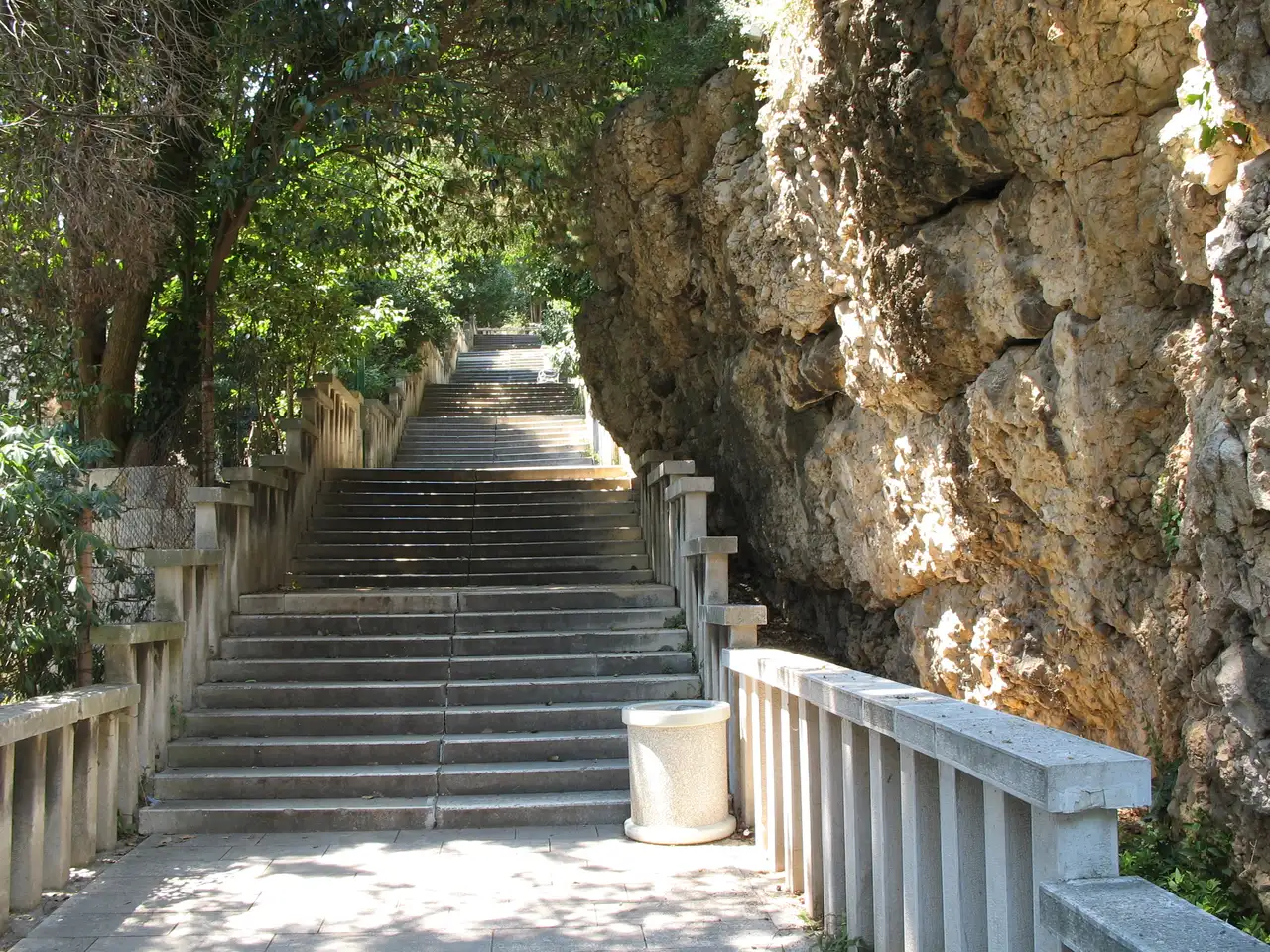 Stone stepped lane climbing through the Veli Varoš quarter of Split toward Marjan hill
