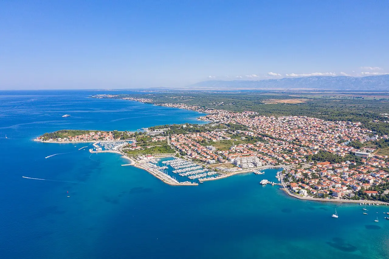 Aerial view of the marina and coastline on the Borik side of Zadar