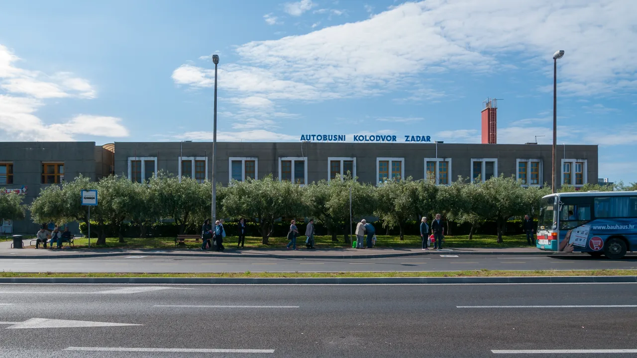 The modern bus terminal building in Zadar with glass facade