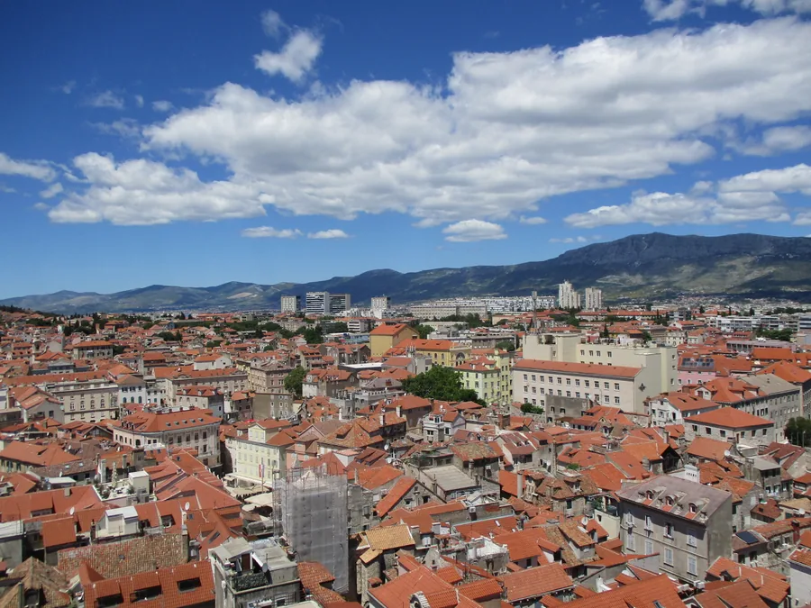 Terracotta rooftops of the old town of Split with the Kozjak ridge behind